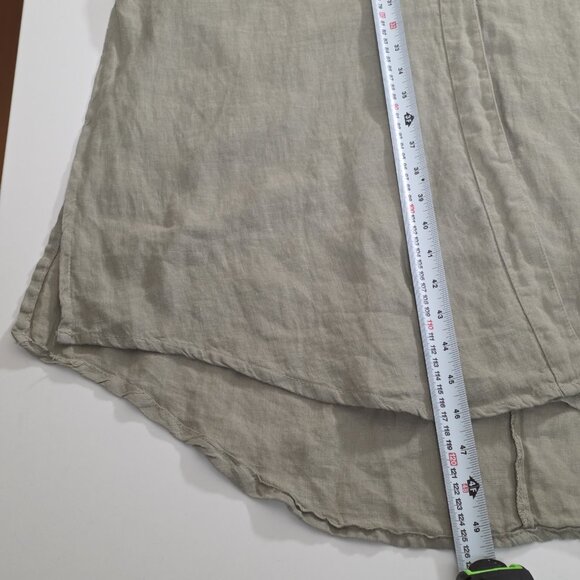 Zara Shirt Dress L Khaki Green Linen LS Roll Up Tab Slits Buttons Coastal Boho - Picture 9 of 16
